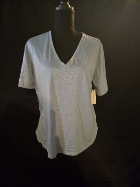 Anthropologie Pale Blue V-Neck Metallic Short Sleeve Tee Size Small